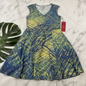 Krimson Klover Ripple Effect Dress Size M New Yellow Blue Fit Flare Etchings